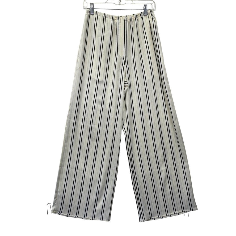 Topshop Womens Wide Leg Striped Pants Ivory Black Tan High Waist Size US 6 Flowy